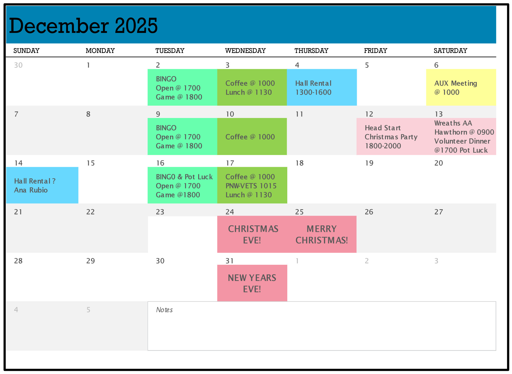 Upcoming Events Calendar