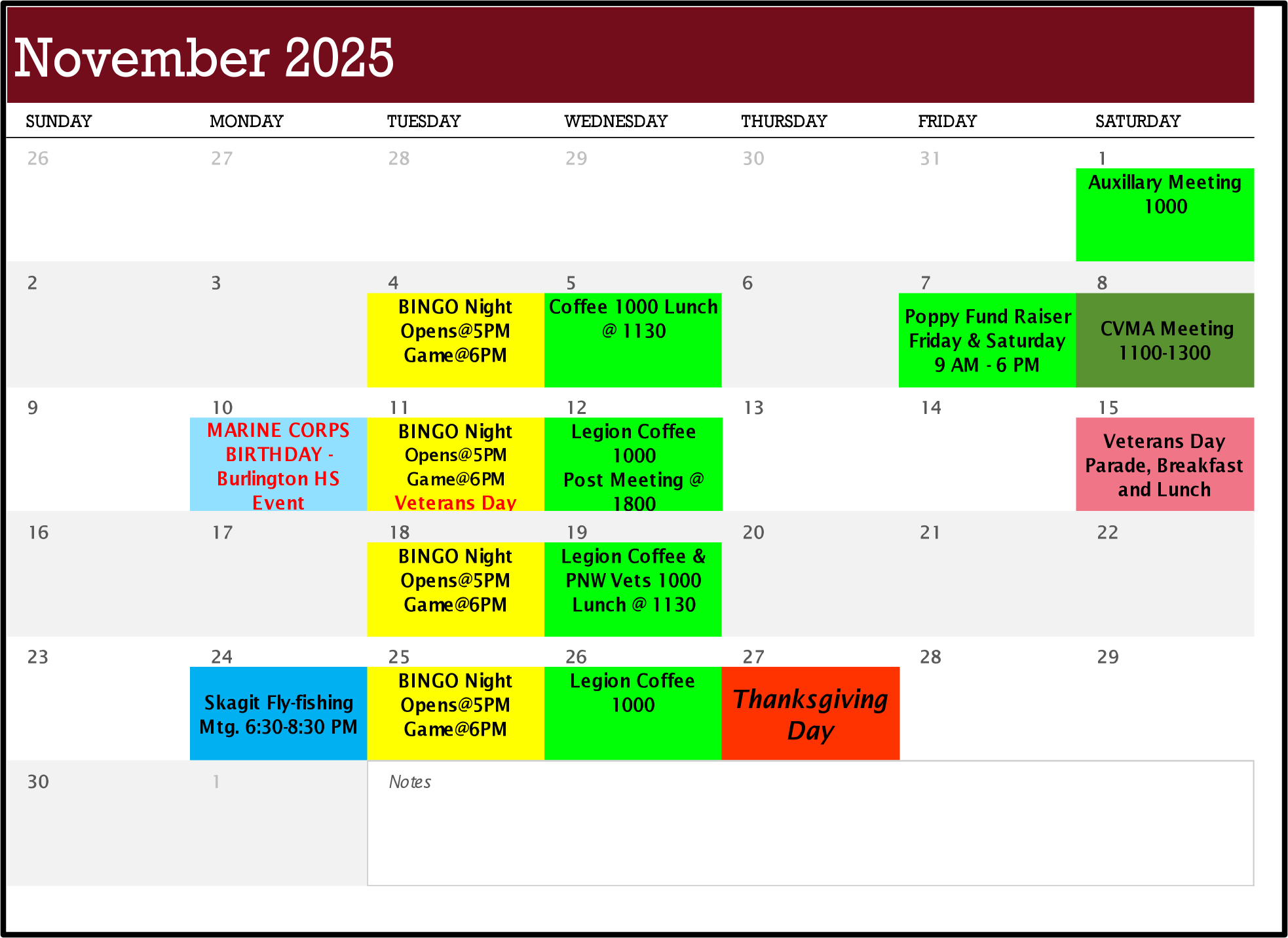 Upcoming Events Calendar
