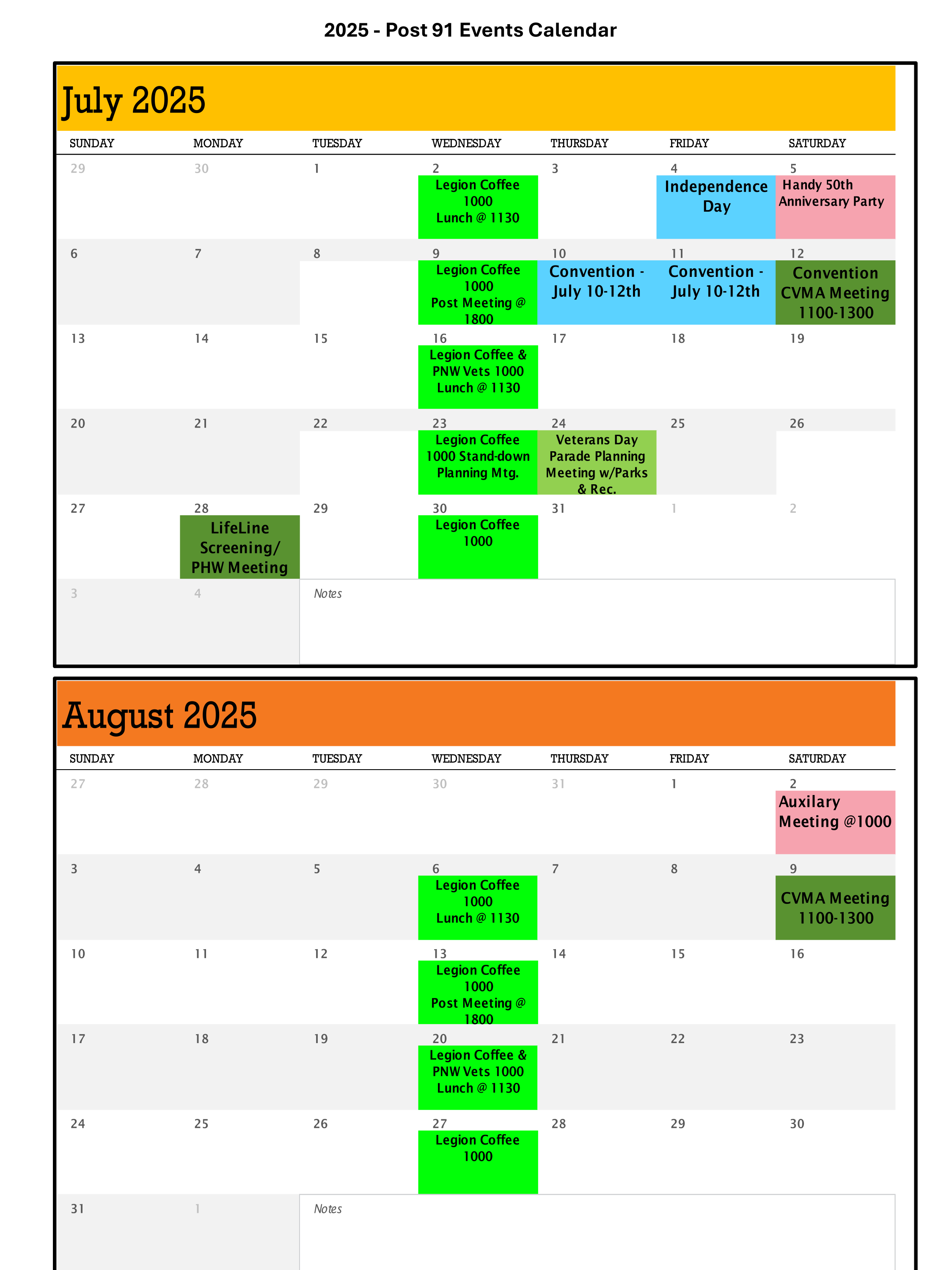 Upcoming Events Calendar